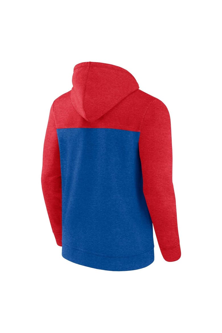 Men's Fanatics Branded Heather Royal/Heather Red Philadelphia 76ers Down and Distance Full-Zip Hoodie, Alternate, color, Heather Royal