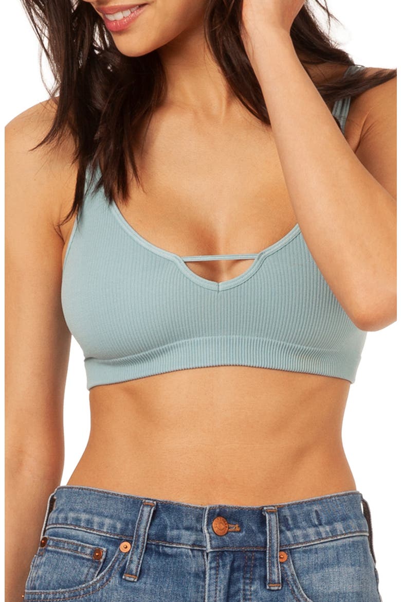 Seamless Rib Adjustable V-Neck Bralette, Main, color, SKY BLUE