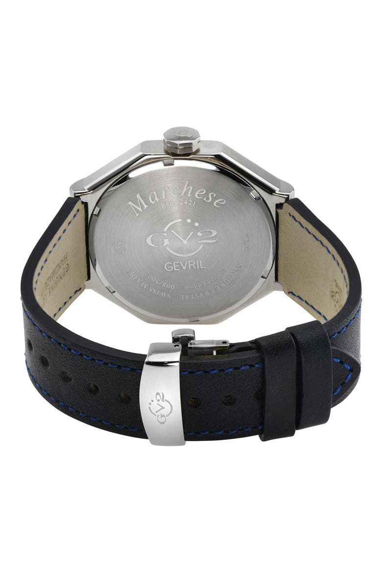 Men's Marchese Leather Strap Watch, 44mm, Alternate, color, BLACK