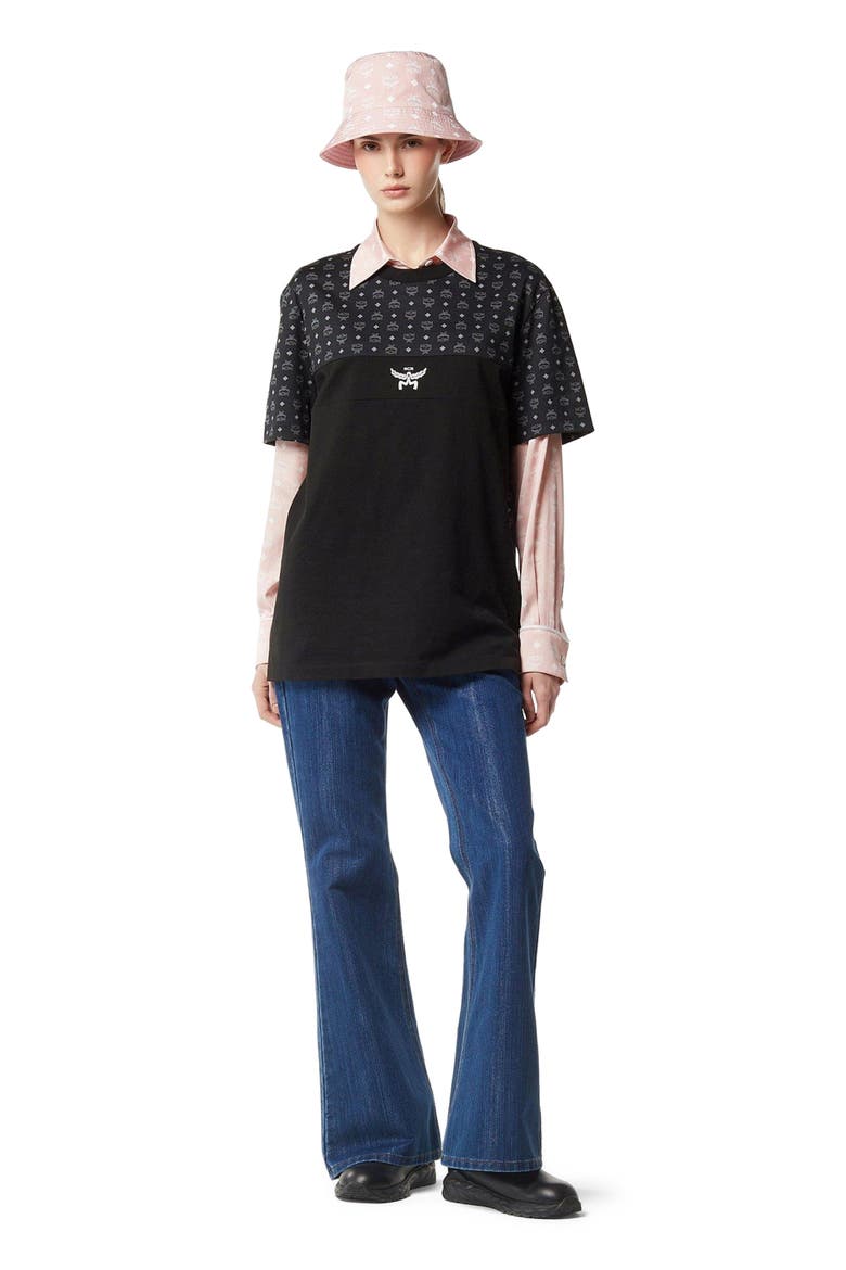 Monogram Print T-Shirt in Organic Cotton, Alternate, color, Black