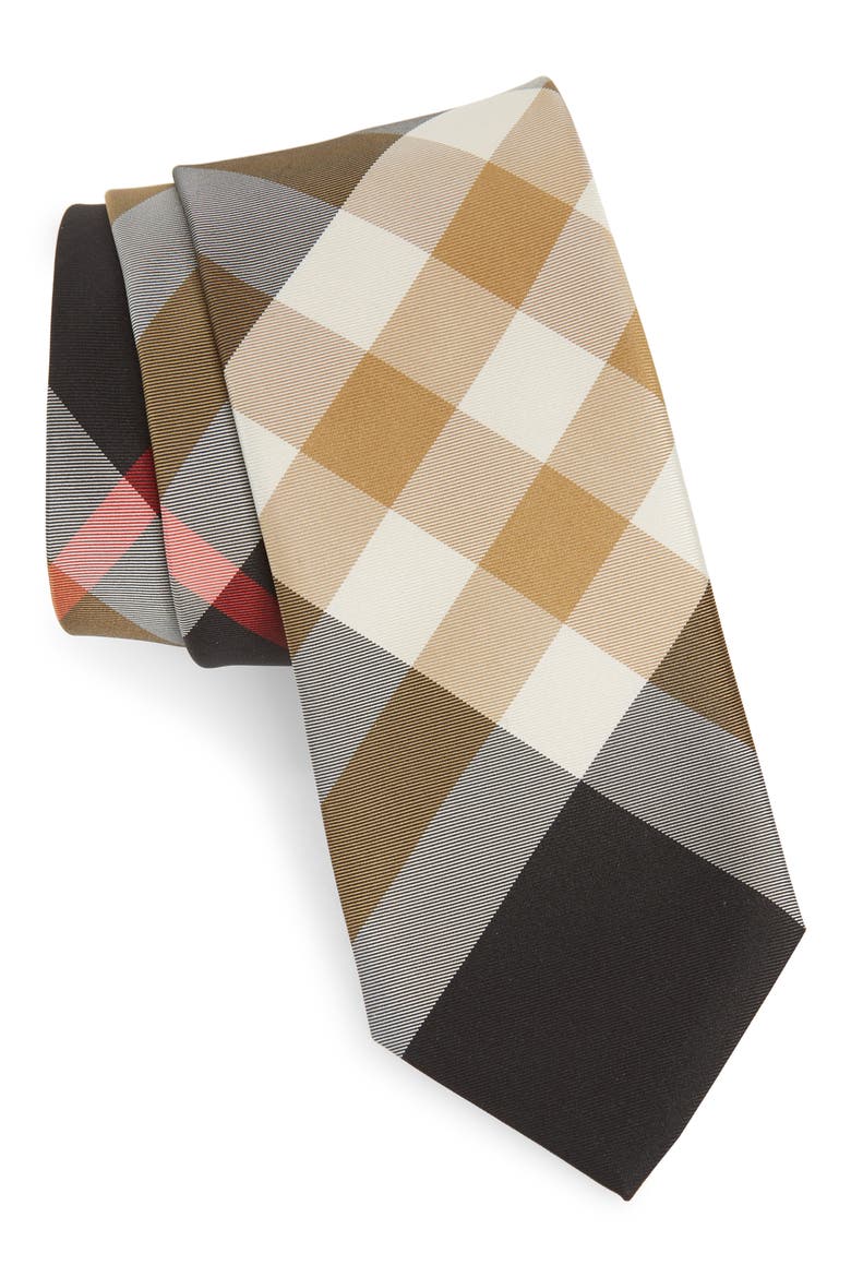 Manston Check Silk Blend Tie, Main, color, BLACK