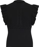 Milly Kamila Cable Knit Flutter Sleeve Top