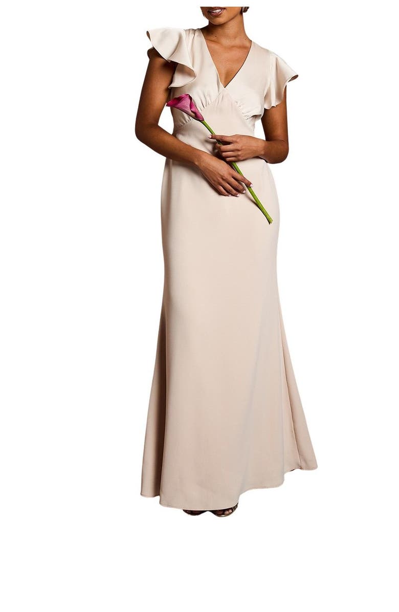 Coast Petite V-Neck Maxi Bridesmaid Dress, Alternate, color, Champagne