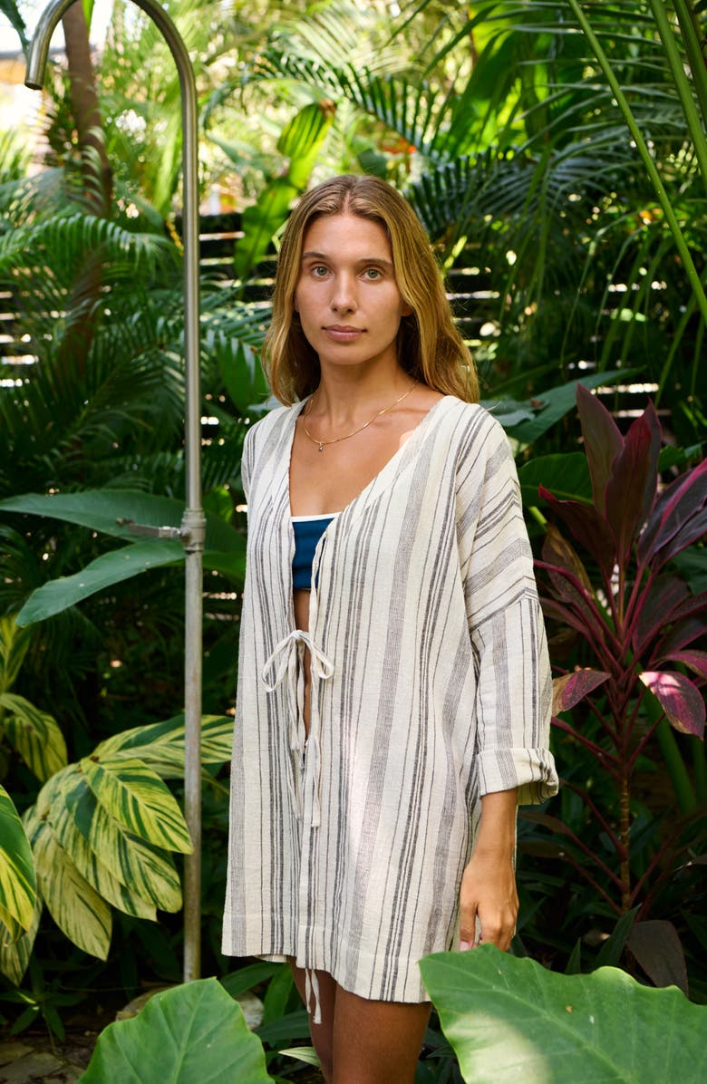 Faherty Rip Tide Stripe Organic Cotton Cover-Up Dress, Alternate, color, Sandy Mixed Stripe