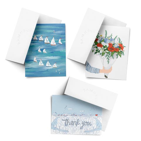 Everyday Greeting Card Pack Sets (3 ct, Assorted) Regatta Thanks, Summer Bouquet, Salty Town Thanks