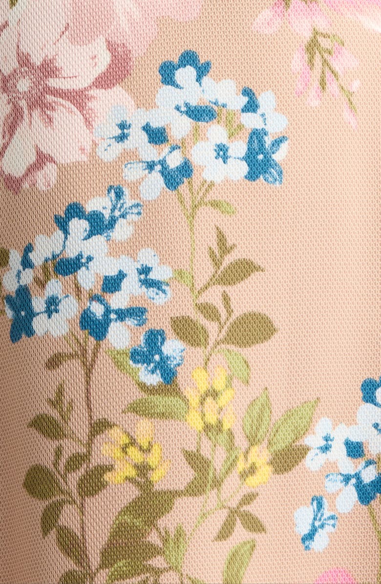 Tahari ASL Floral Belted Pleat Neck Dress, Alternate, color, Blush Toast