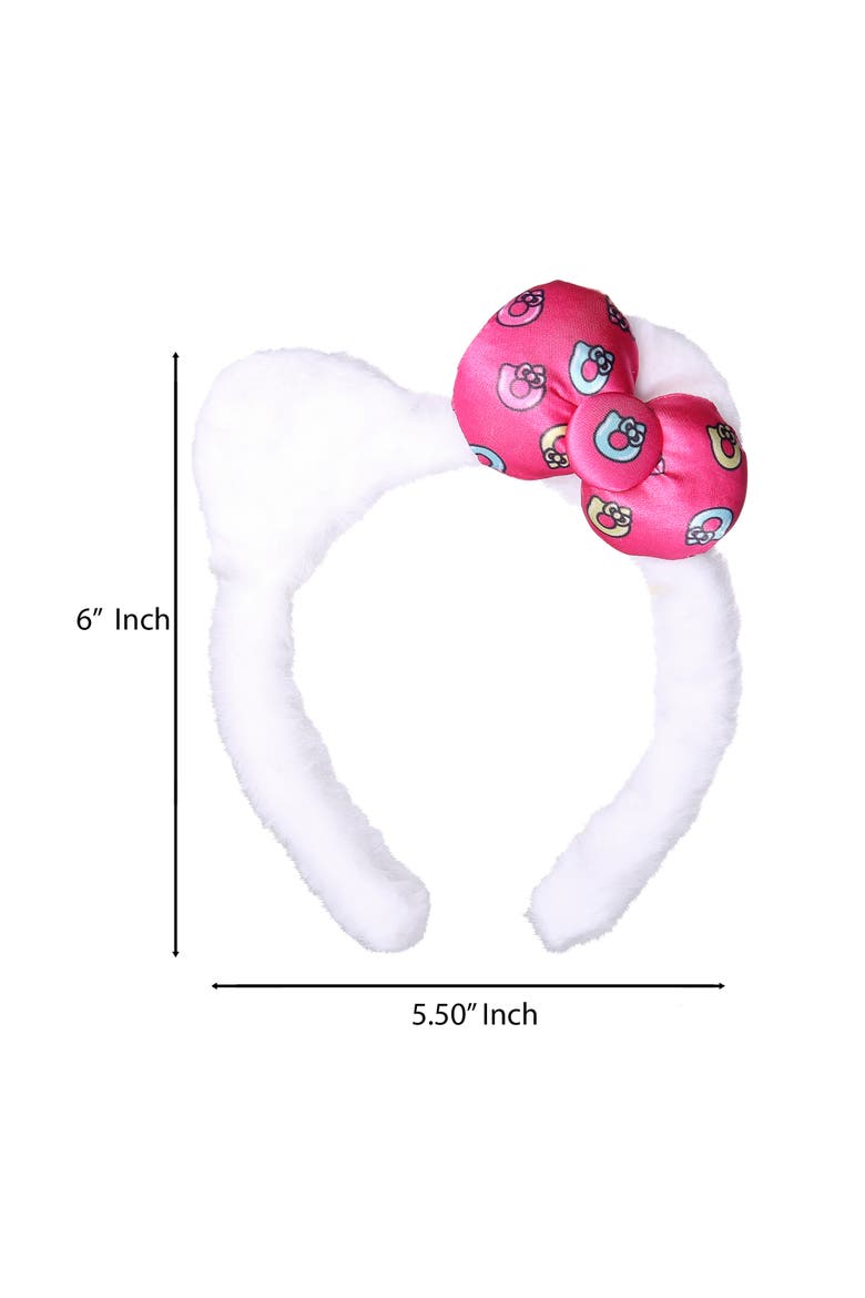 Plush Headband with Kitty Ears and Pink Bow, Alternate, color, White