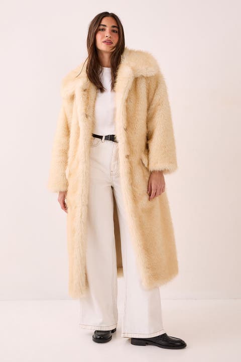 Belted Tipped Faux Fur Coat