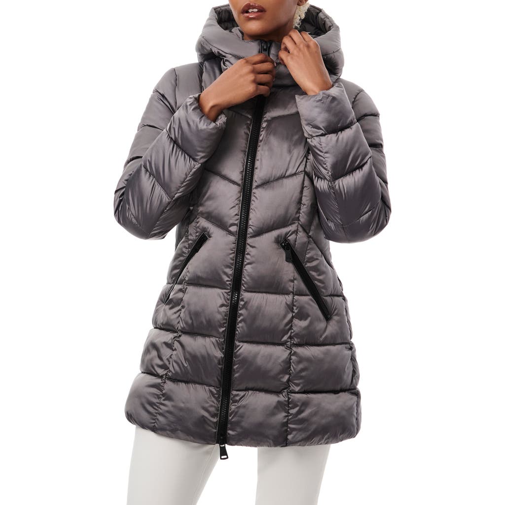 Bernardo Metallic Hooded Walker Coat In Gray