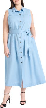 Maggy London Tie Waist Sleeveless Maxi Shirtdress