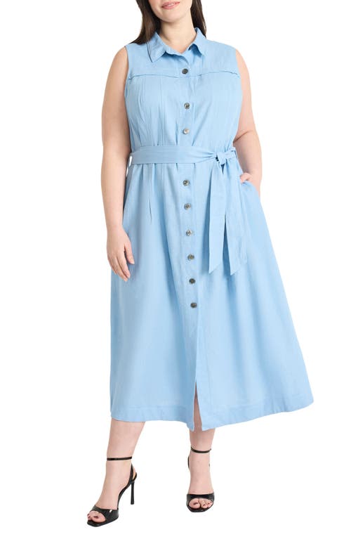 Maggy London Tie Waist Sleeveless Maxi Shirtdress In Blissful Blue