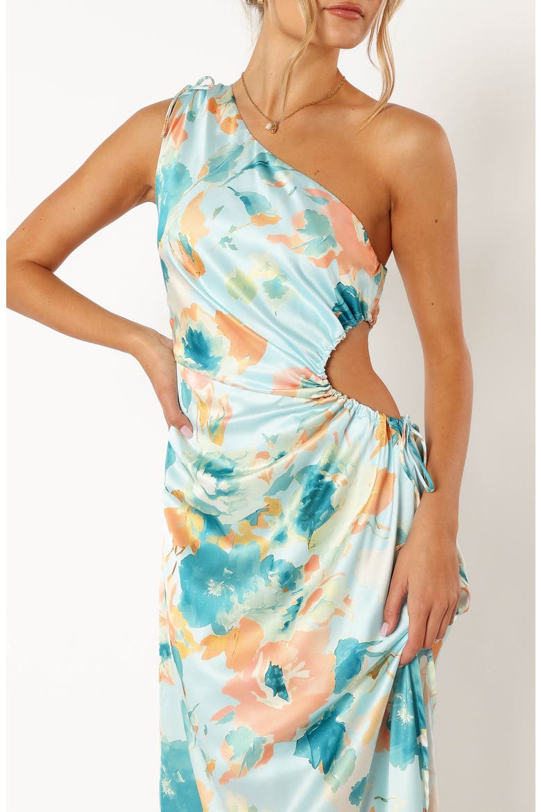 Leighton Floral Print Asymmetric Cutout Dress, Alternate, color, LIGHT BLUE