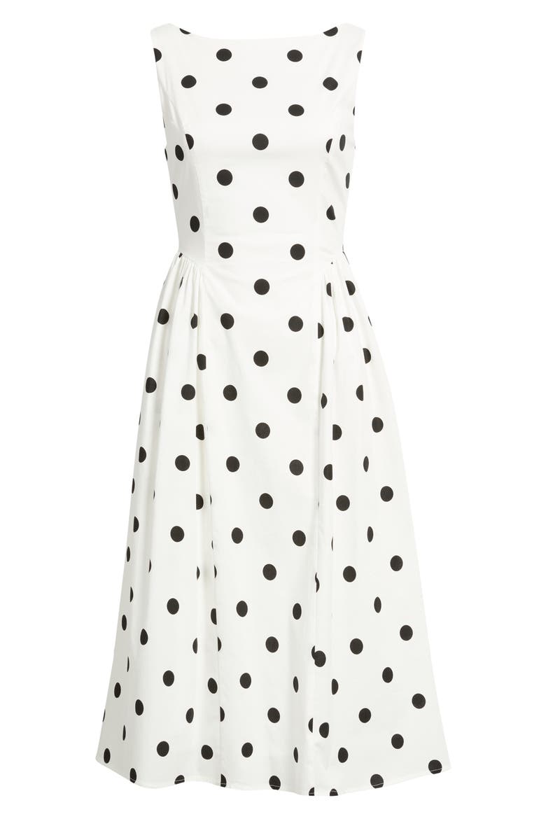 Polka Dot Sleeveless Stretch Cotton Dress, Alternate, color, WHITE/ BLACK