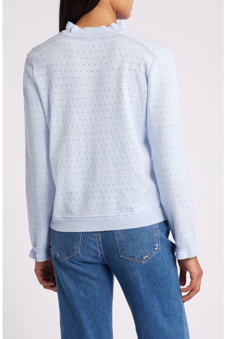 Ruffle Pointelle Sweater, Alternate, color, HEATHER LIGHT BLUE