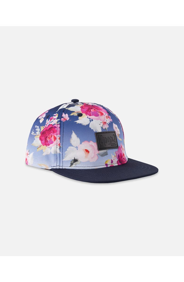 Deux par Deux Flat Brim Flower Print Cap, Main, color, Blue With Roses Print