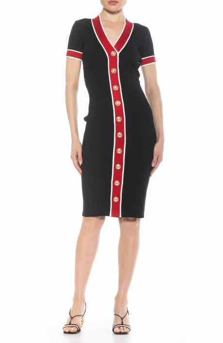 Alexia Admor Otto V-neck Short Sleeve Ribbed Sweater Dress