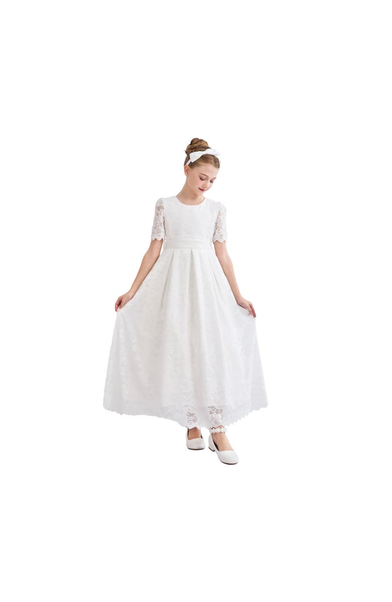 Tulleen Belciana Short Sleeve Lace Dress, Alternate, color, White