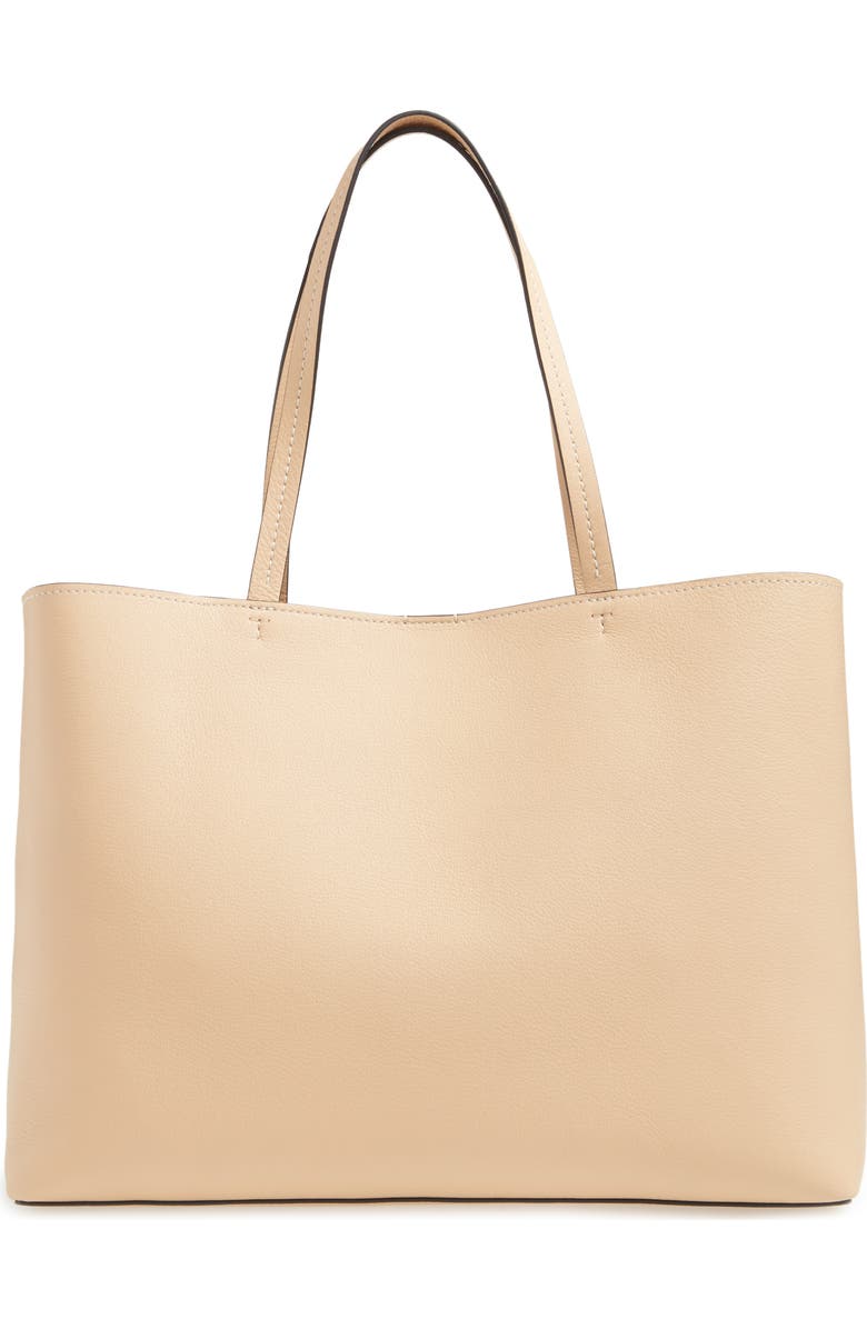 Tory Burch Perforated Logo Leather Tote, Alternate, color, Sand Dune/ Tory Navy