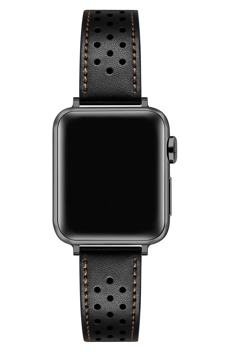 The Posh Tech Derek Perforated Leather Apple Watch<sup>®</sup> Watchband, Alternate, color, Black