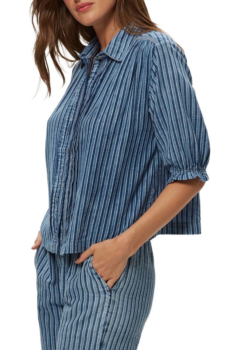 Holly Lace Trim Button-Up Shirt, Alternate, color, INDIGO STRIPE