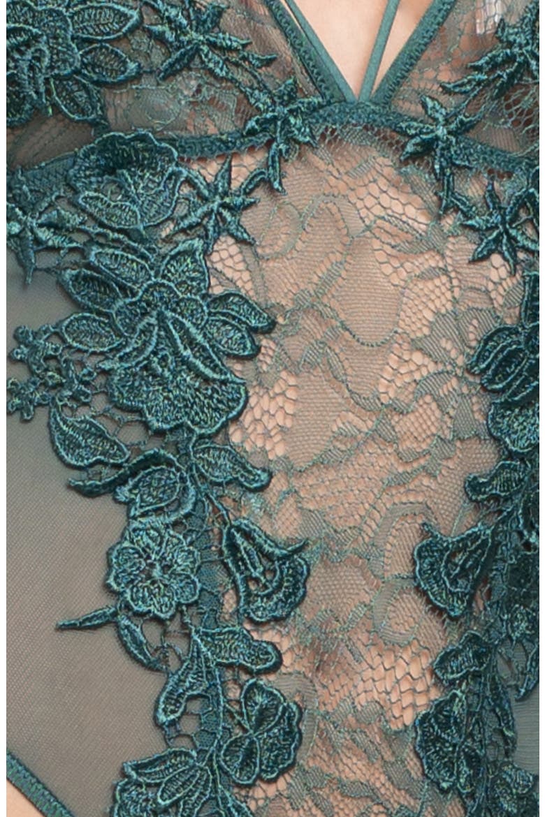 Cassie Floral Lace Teddy, Alternate, color, JUNIPER