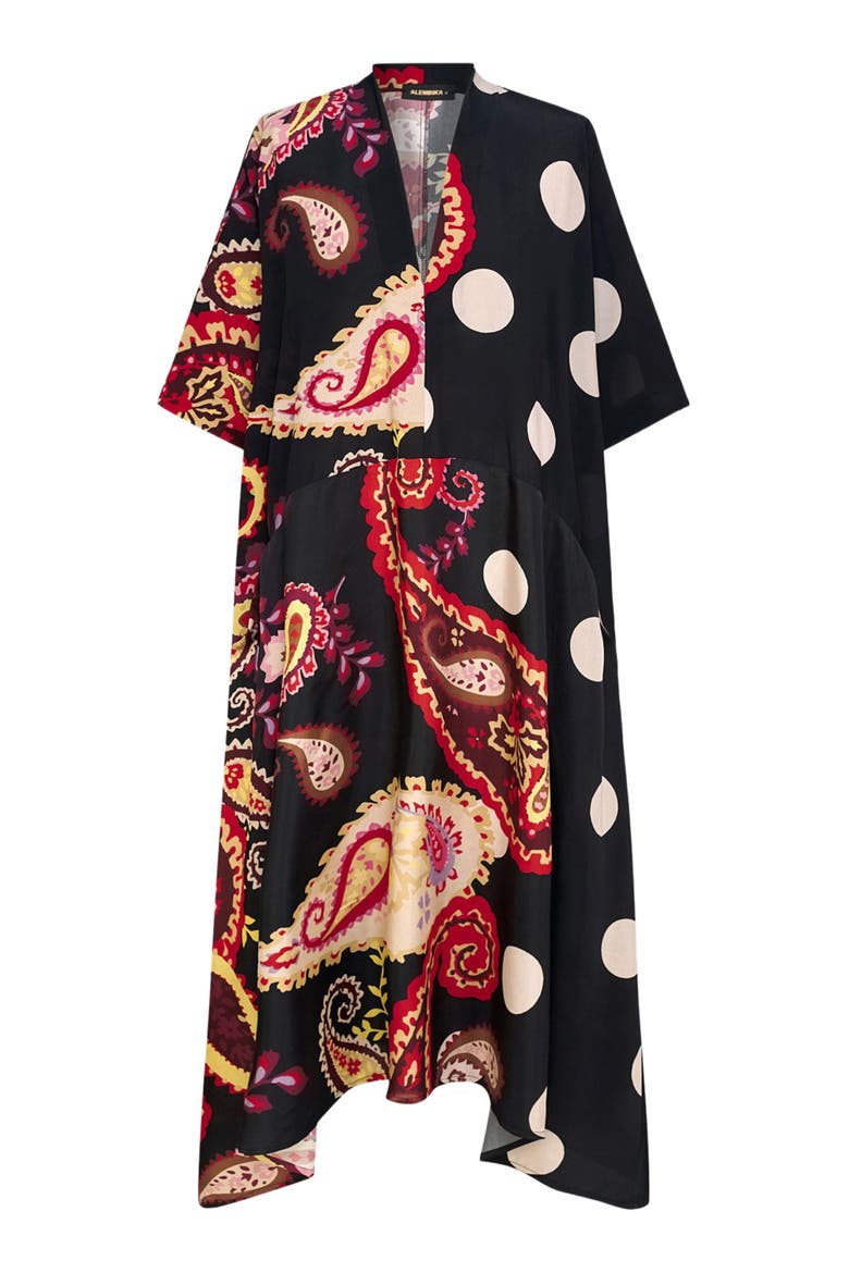 Fiesta mixed print V-neck midi dress, Alternate, color, Black Paisley Print