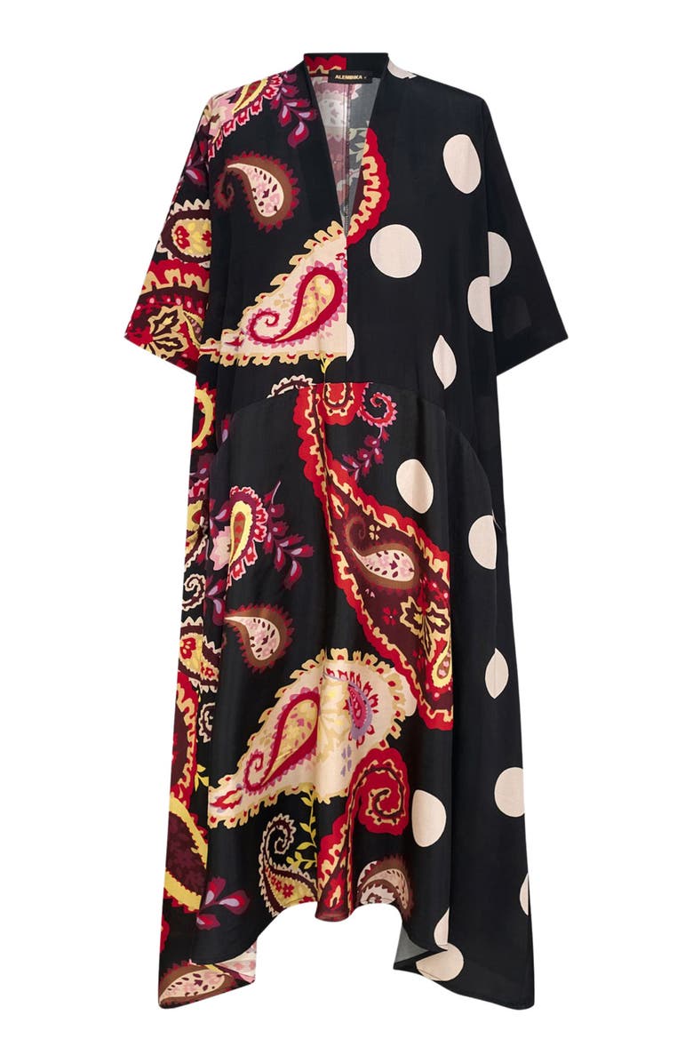 Alembika Fiesta mixed print V-neck midi dress, Alternate, color,