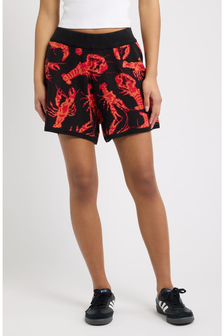 You're My Lobster Knit Shorts, Main, color, BLACK WITH RED LOBSTERS