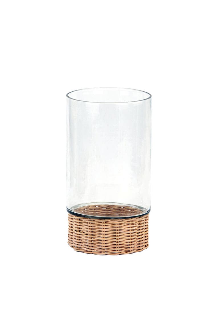 Clear Glass and Rattan Candleholder, Main, color, Glass