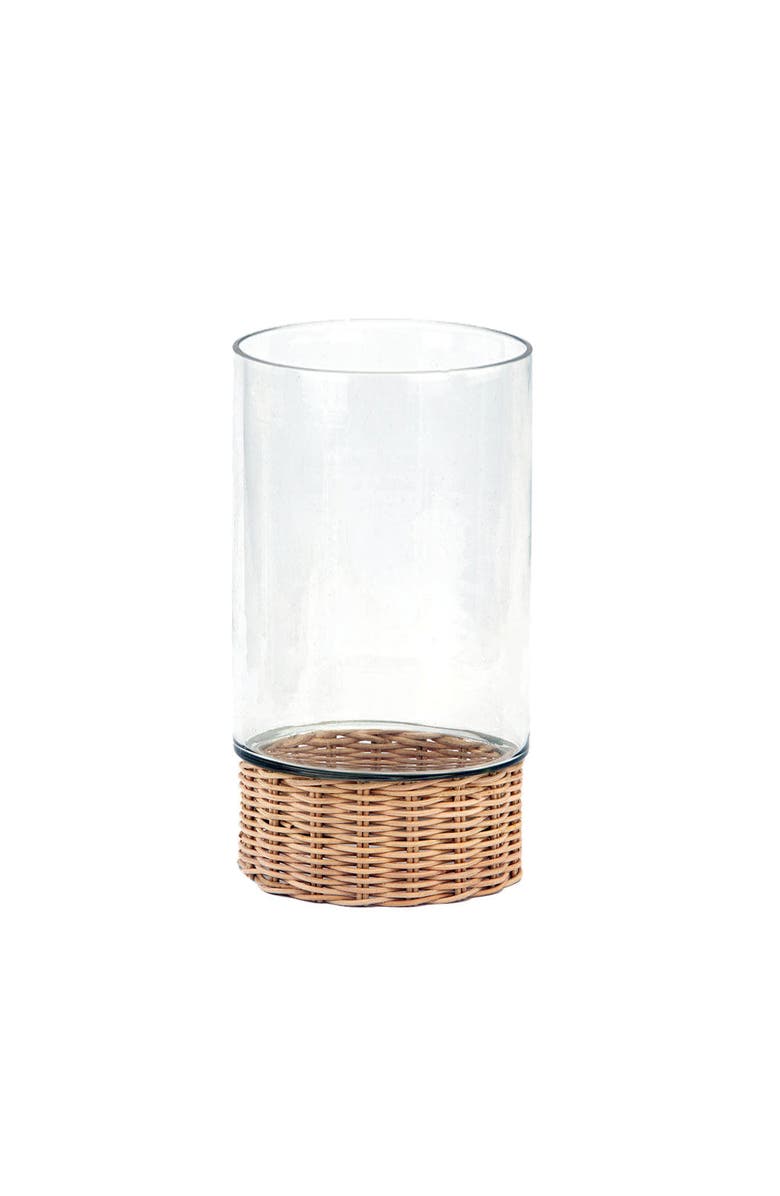 CG Hunter Clear Glass and Rattan Candleholder, Main, color, Glass