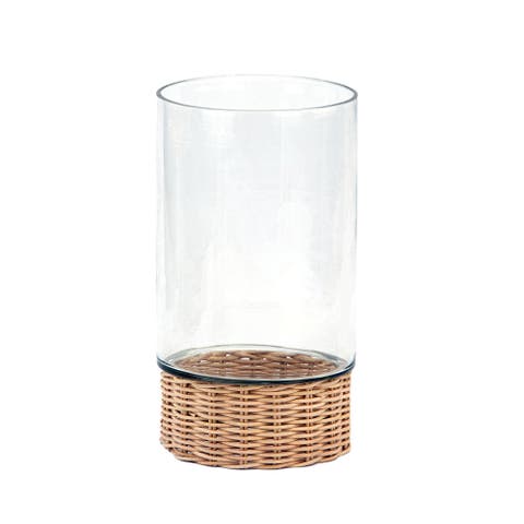 Clear Glass and Rattan Candleholder