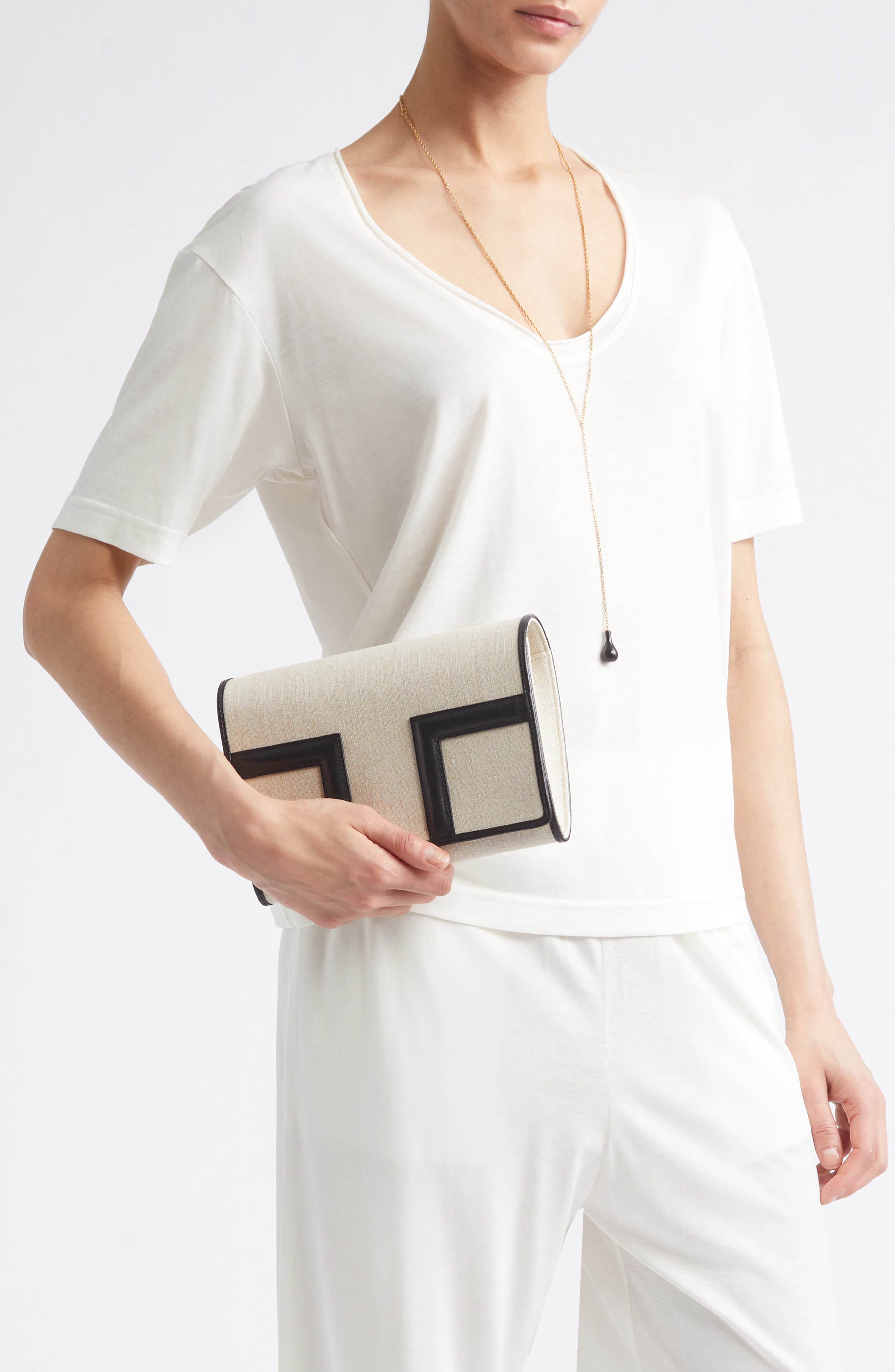 TOTEME T-Flap Canvas & Leather Envelope Clutch, Alternate, color, 
