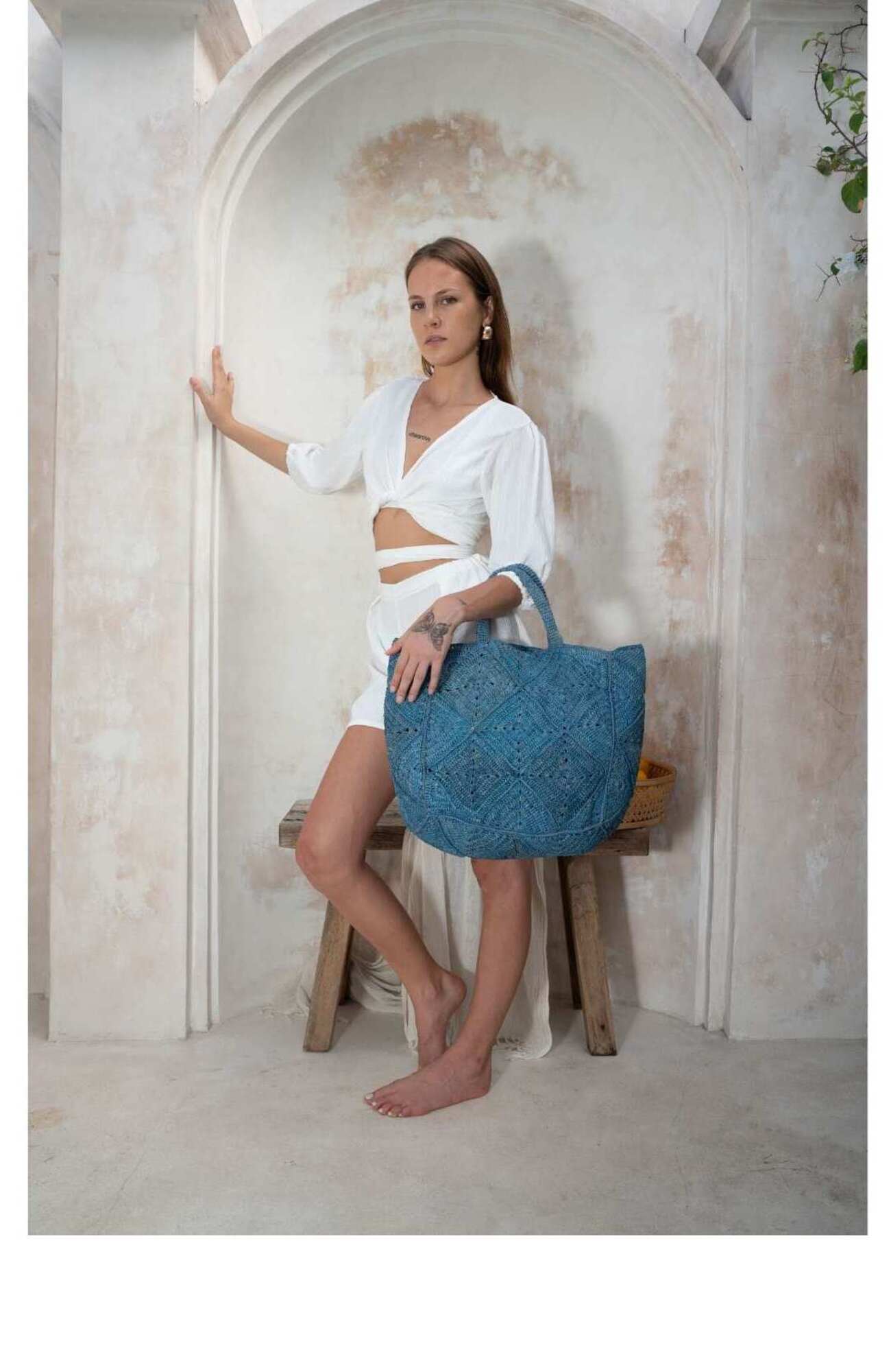 Zanatany Concepts Nico Raffia Tote Bag, Alternate, color, Blue Jeans