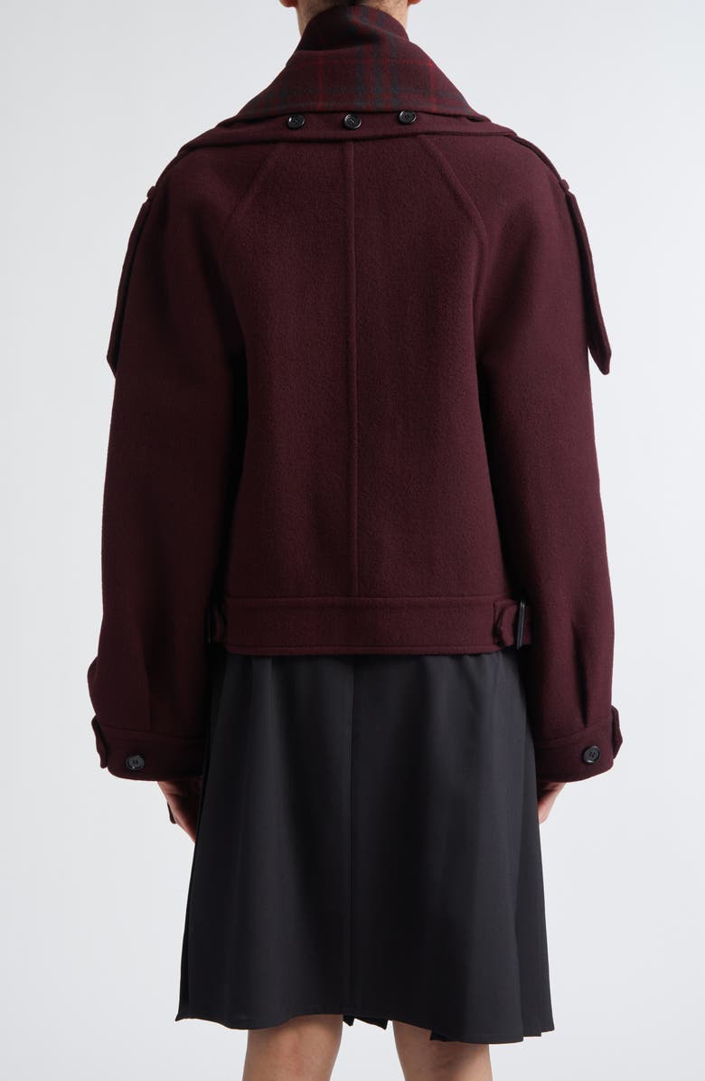 Burberry Oldbrook Detachable Check Scarf Wool Jacket, Alternate, color, Wine Red