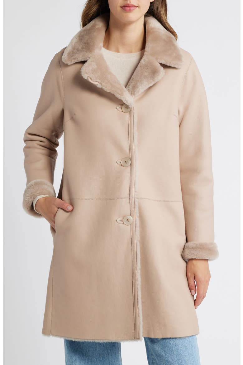 Genuine Shearling Coat, Main, color, BUFF NAPPA IRONED WOOL