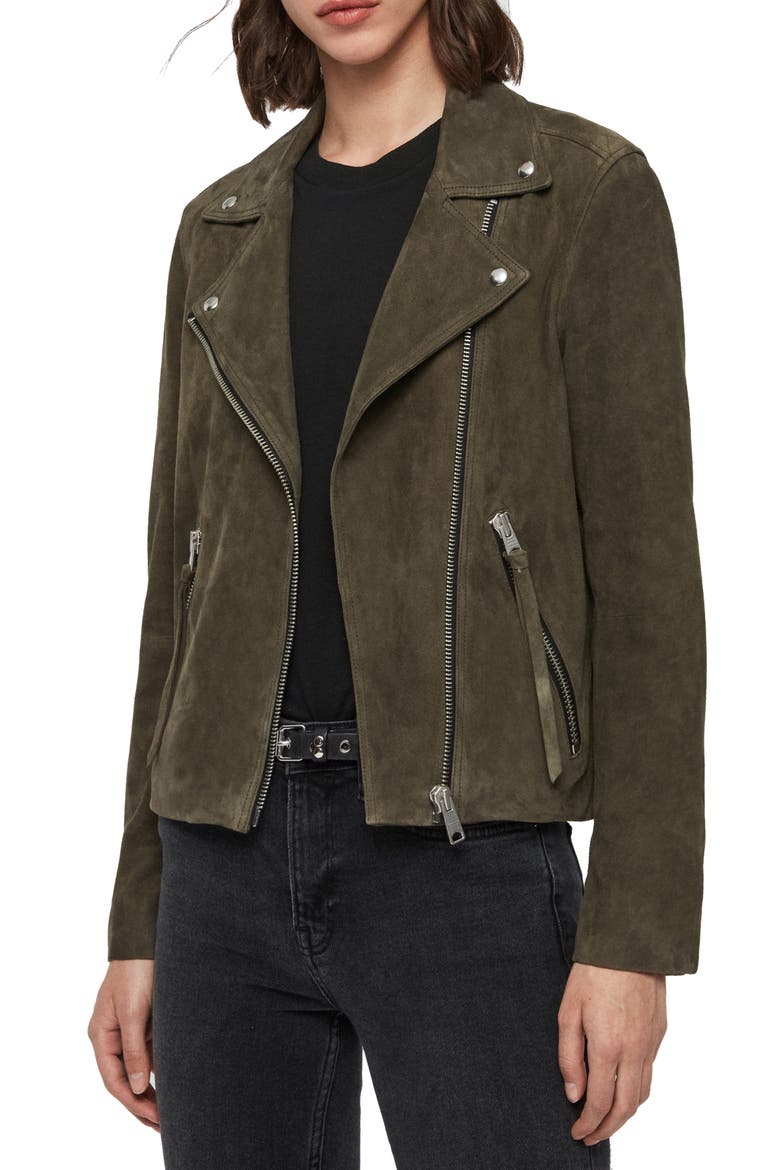 Dalby Suede Biker Jacket, Alternate, color, EMERALD GREEN