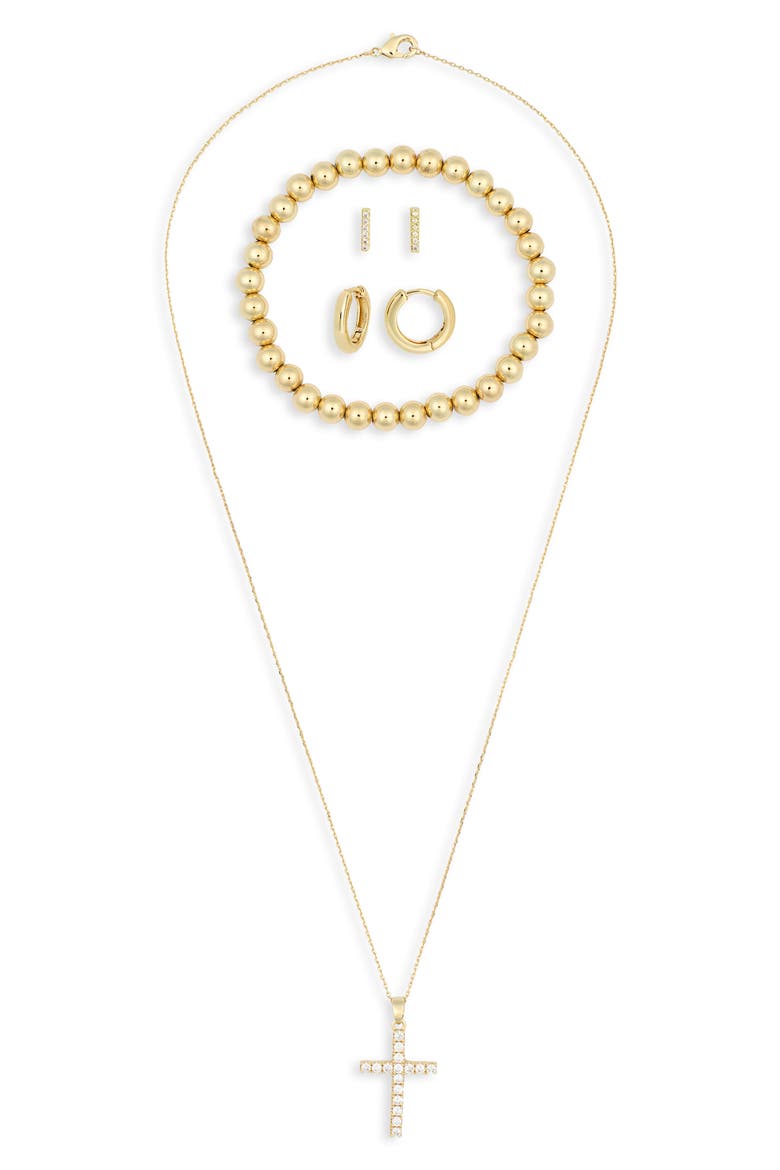 Pave Crystal Pendant Necklace, Earrings & Bracelet Set, Alternate, color, CLEAR- GOLD