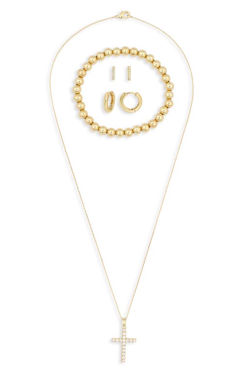 Leith Pave Crystal Pendant Necklace, Earrings & Bracelet Set In Gold