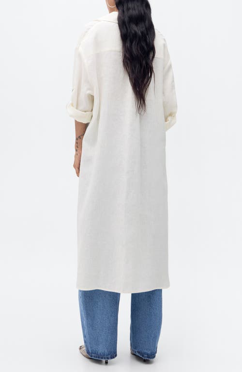 Mango Longline Linen Button-up Shirt In White
