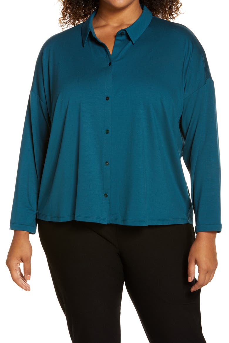 Classic Collar Stretch Jersey Boxy Shirt, Main, color, BLSPR