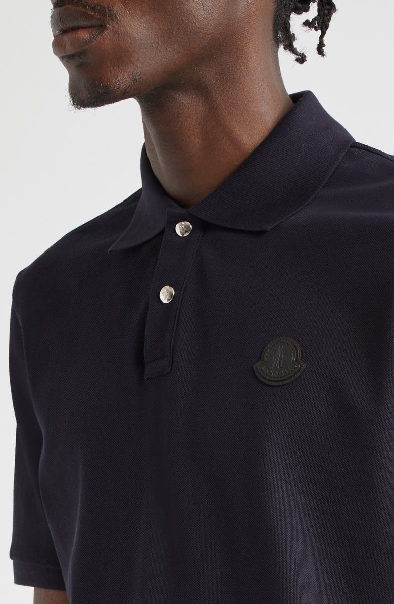 Moncler Logo Snap Placket Cotton Polo, Alternate, color, Black/ Navy