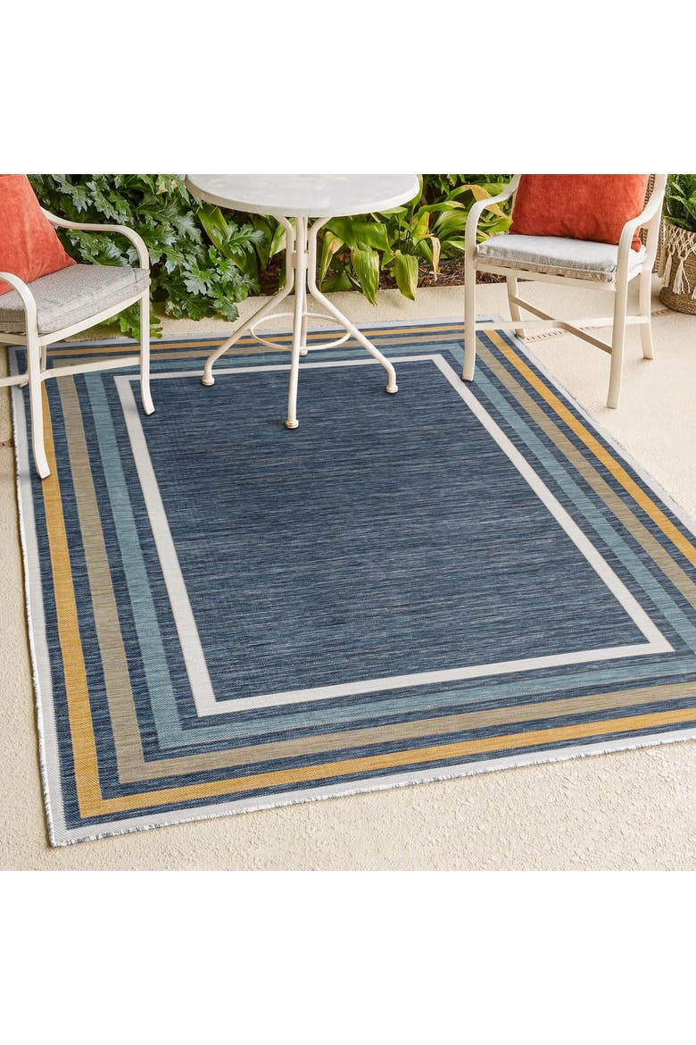 Pollux Classic Coastal Mitred Stripe Reversible Machine-Washable Indoor/Outdoor Area Rug, Alternate, color, Cream/Navy