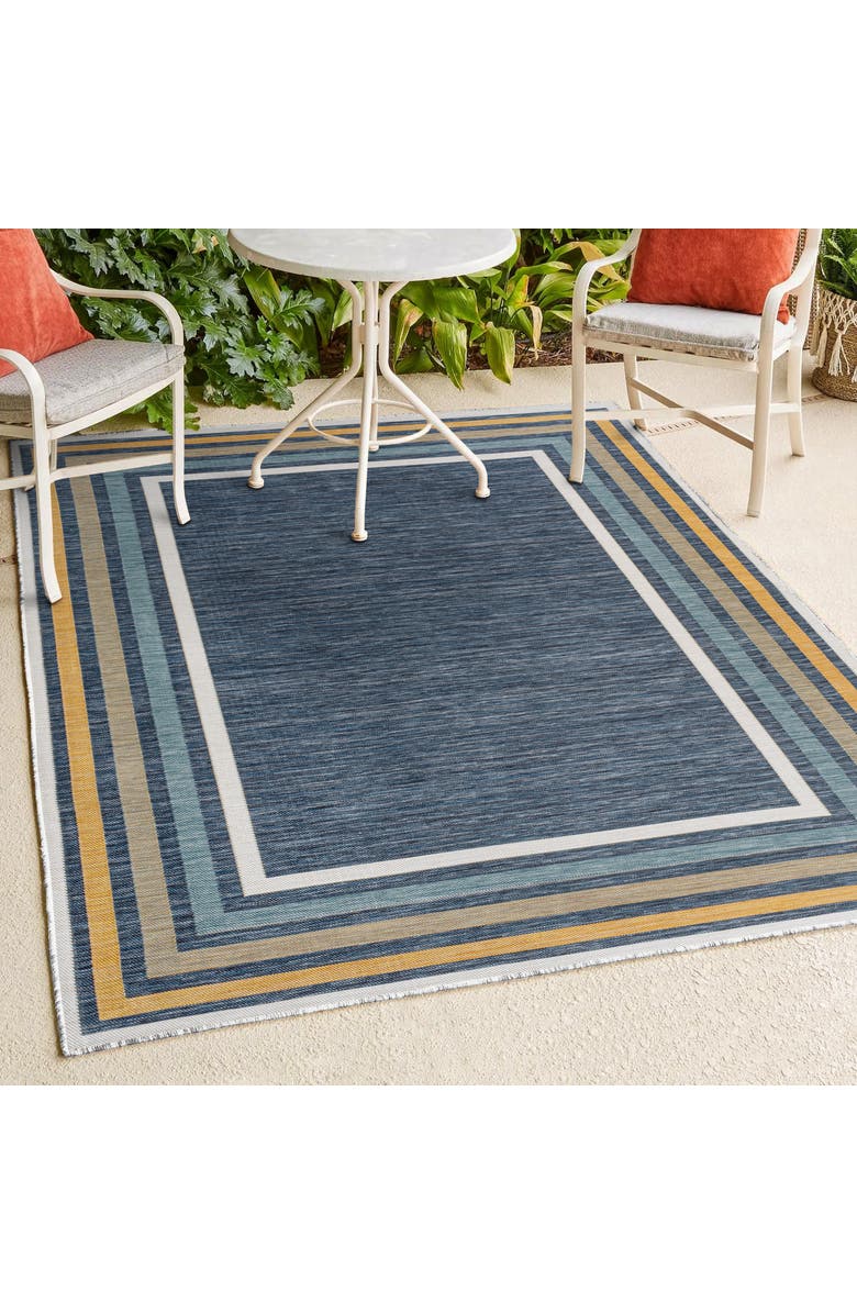 JONATHAN Y Pollux Classic Coastal Mitred Stripe Reversible Machine-Washable Indoor/Outdoor Area Rug, Alternate, color, Cream/Navy