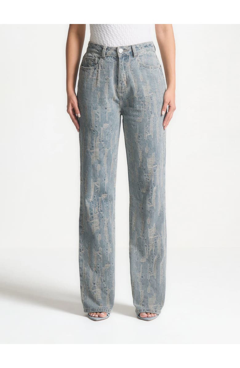 Manière De Voir Florence Distressed High Rise Straight Leg Jeans, Alternate, color, Mid Blue