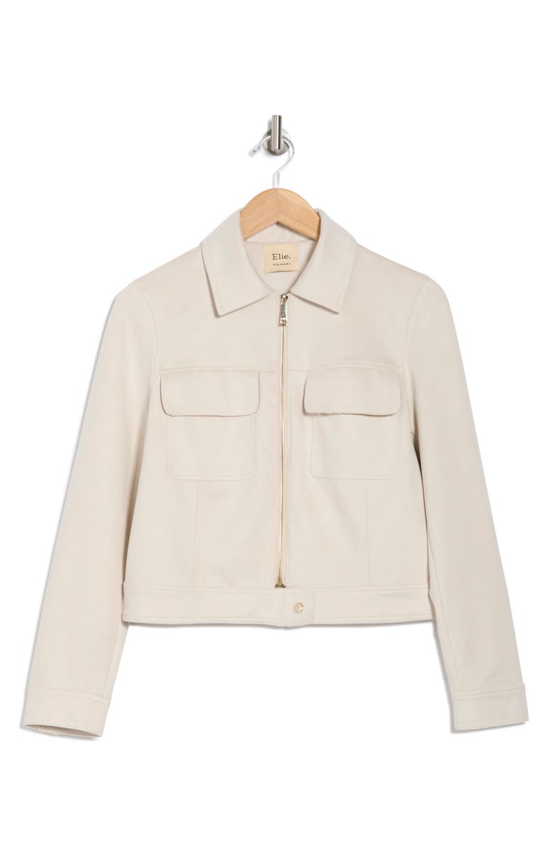 ELIE ELIE TAHARI Collared Faux Suede Jacket, Alternate, color, Bone