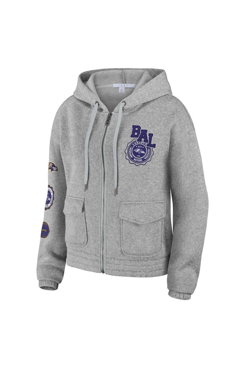 Women's WEAR by Erin Andrews Heather Gray Baltimore Ravens Full-Zip Hoodie, Alternate, color, Heather Gray