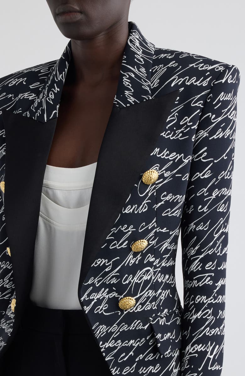 Balmain 6-Button Love Letter Satin Jacket, Alternate, color, Eab Black/ White
