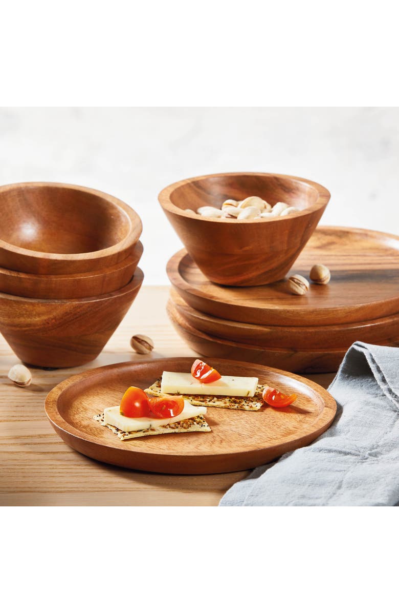 tag Acacia Wood Dining Plates Set of Four Natural Appetizer, Alternate, color, Beige