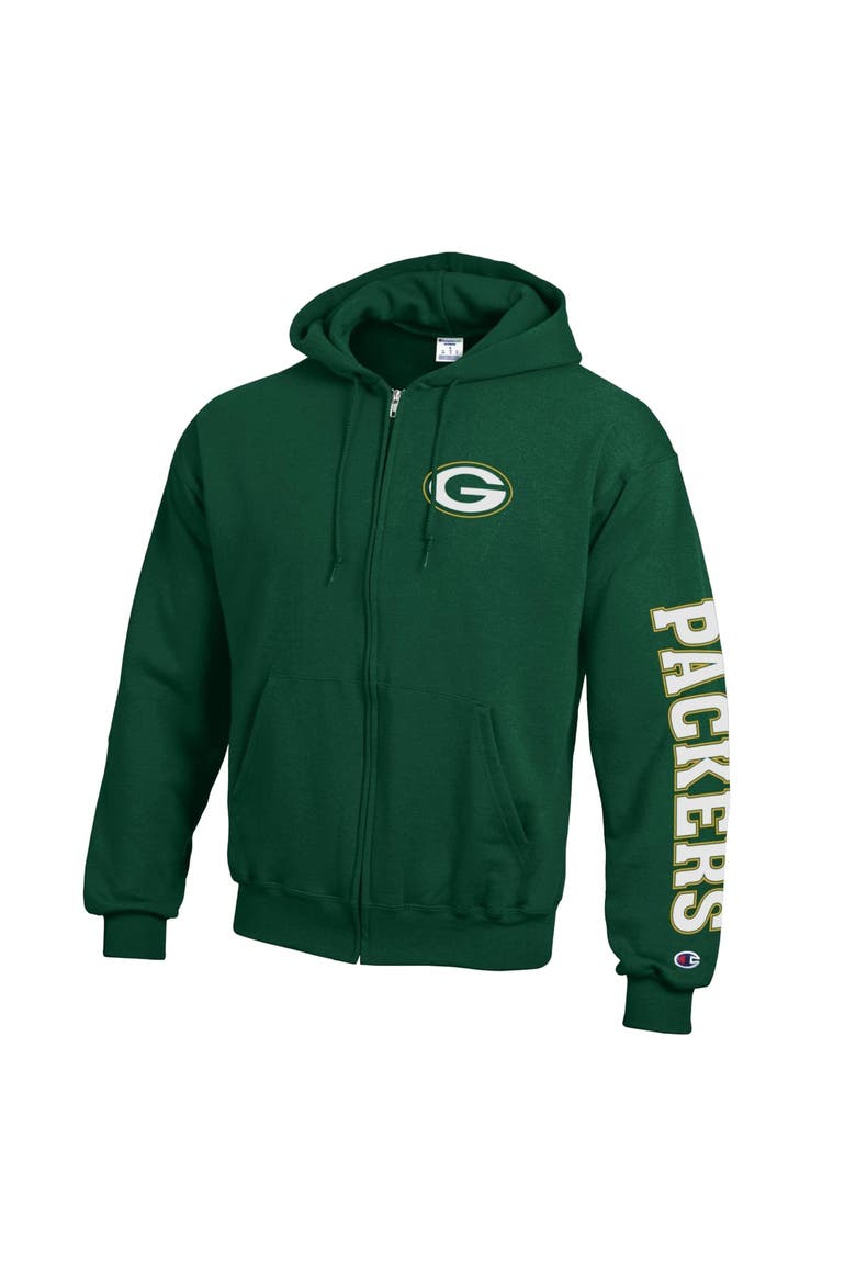 Men's Champion  Green Green Bay Packers Powerblend Fleece Full-Zip Hoodie, Alternate, color, Green