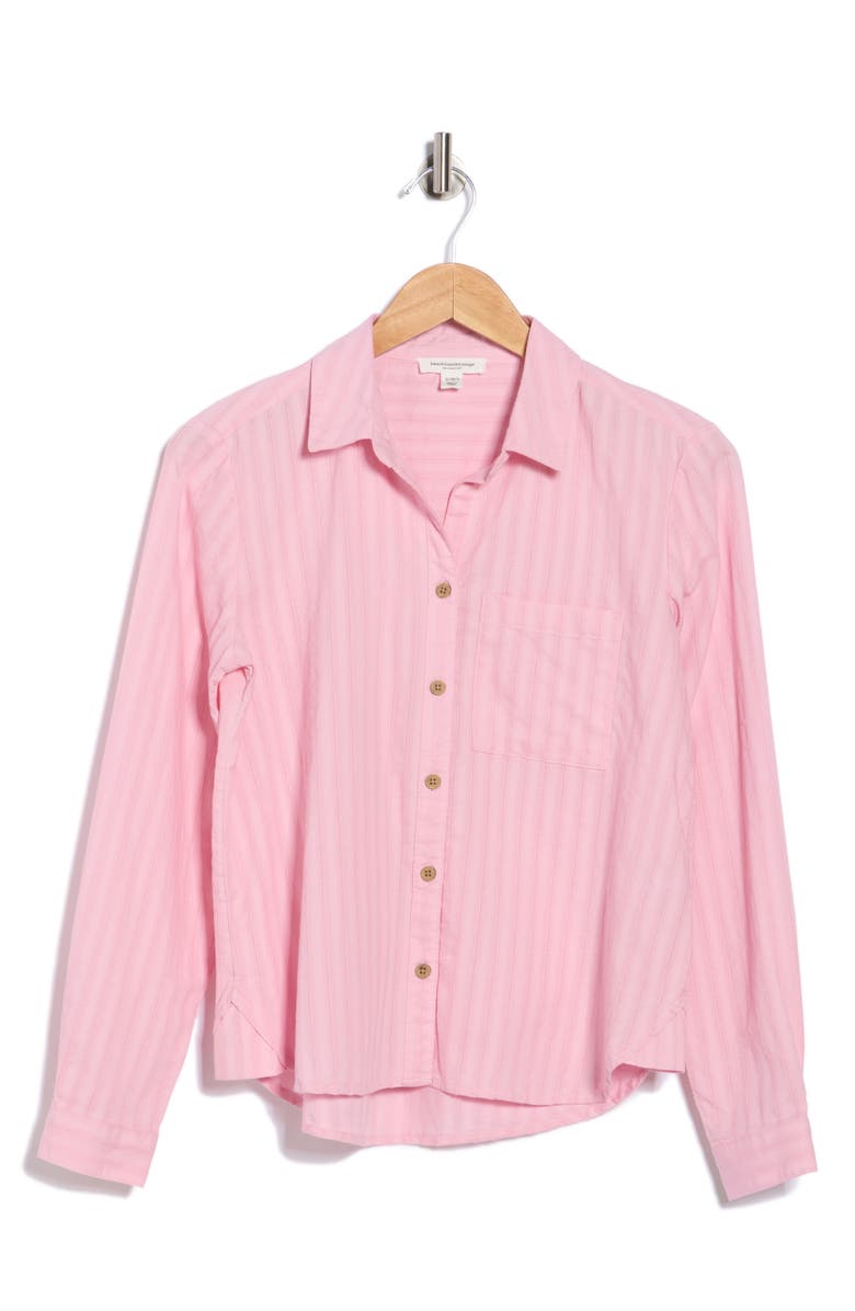 beachlunchlounge Candace Stripe Cotton Button-Up Shirt, Alternate, color, Pink Quartz